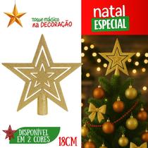Ponteira Estrela de Natal com Glitter Vermelha e Dourada Enfeite para Árvore