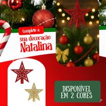 Ponteira Estrela de Natal com Glitter Vermelha e Dourada Enfeite para Árvore Ponteira Estrela de Natal com Glitter Vermelha e Dourada Enfeite para Árvore