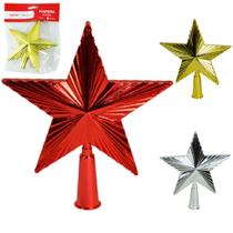 Ponteira estrela de plástico pequena 3D vermelha prata ou dourada para árvore de natal enfeite