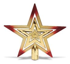 Ponteira Estrela P/ Árvore De Natal 15x15cm Dourado Vermelho