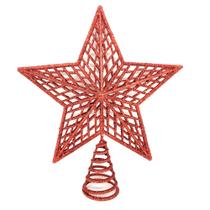 Ponteira Estrela Vazada Glitter Vermelho Luxo Base Espiral 20cm - Master Christmas