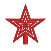 Ponteira Estrela Vazada Natal Glitter Vermelha 19cm - Magizi