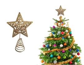 Ponteira Glitter Árvore De Natal Estrela Vazada Gold 15x10cm