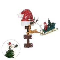 Ponteira Para Árvore Natal com Luz Led Música Renna com Papai Noel no Trenó e Movimento 29x12x38cm Bivolt