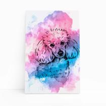 Poodle Cachorro Aquarela Rosa E ul Quadro Canvas 60X40Cm