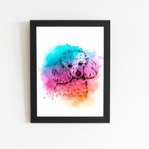 Poodle Cachorro Colorido Quadro Moldura Preta 60x40cm