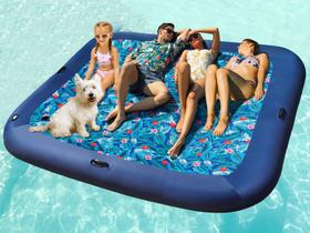 Pool Float FindUwill Extra Large em tamanho real com travesseiro para 4 pessoas