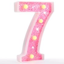 Pooqla Luz LED Número 7 Rosa con Brillantina a Pilas