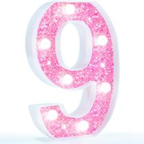 Pooqla Pink Number 9 Marquee Light alimentado por bateria Pooqla Pink Number 9 Marquee Light alimentado por bateria