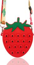 Pop Crossbody Purse It Fidget Toys para meninas, alivie o estresse, silicone, bolha, brinquedos sensoriais, bolsa de ombro, Fidget Pop Toys, presente de festa de aniversário para meninas e mulheres (frutas e morango)