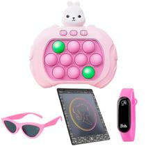Pop It Eletrônico Jogo Infantil Anti Estresse + Lousa Mágica Educativa Tablet LED + Relógio Digital Prova D'água + Óculos Kids