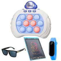 Pop it eletronico + lousa magica led lcd + relogio + oculos criança pulseira ajustavel azul menino