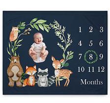 Popfavors Yuzioey Woodland Baby Monthly Milestone, Woodland Greenery Baby Growth Chart Monthly Blanket, Watch Me Grow Baby Forest Nursery Gift for New Moms Baby Shower, inclui marcador (preto, 50x40)