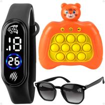 Popit eletronico + oculos sol prova dagua presente menino ajustavel original laranja silicone