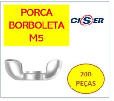 Porca Borboleta M5 Ma Zincado Branco 200 Pçs