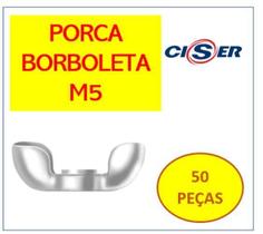 Porca Borboleta M5 Ma Zincado Branco 50 Pçs