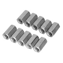 Porca de acoplamento hexagonal M6 x 18 mm, aço carbono zincado, 10 unidades