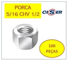 Porca De Parafuso 5/16 CHV1/2 Sextavada Zincada 100 PÇS