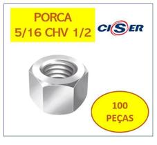 Porca De Parafuso 5/16 Chv1/2 Sextavada Zincada 100 Pçs