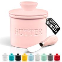 Porcelana Butter Crock Zulay para Cozinha - com Tampa e Faca Rosa