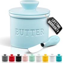 Porcelana de cozinha Butter Crock Zulay com tampa e faca azul claro