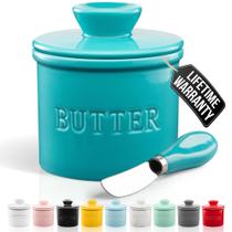 Porcelana de cozinha Butter Crock Zulay com tampa e faca turquesa