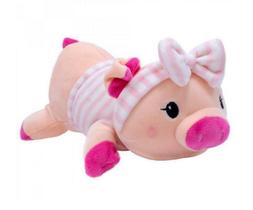 Porquinho De Pelúcia Com Laço E Roupa Listrada 27Cm Porquinho De Pelúcia Com Laço E Roupa Listrada 27Cm