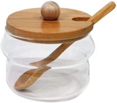 Porta açucar e Mel de Vidro Borossilicato Com Tampa e Colher de bambu
