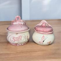 Porta Açúcar e Sal De Cerâmica Com Suporte de Parede