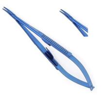 Porta Agulha Castroveijo Vídea Titanio C/ Trava 14 Cm Curva cor Azul Porta Agulha Castroveijo Vídea Titanio C/ Trava 14 Cm Curva cor Azul
