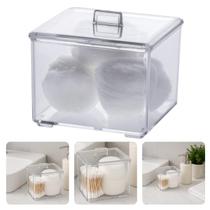 Porta Algodão Com Tampa Acrílico Organizador Maquiagem Penteadeira Transparente Quadrado