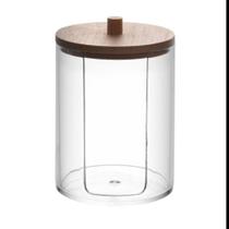 Porta Algodão com Tampa de Bambu My Box 7cm x 7cm x 9cm