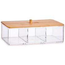 Porta Algodão Cotonete Bambu Organizador Acrílico Banheiro