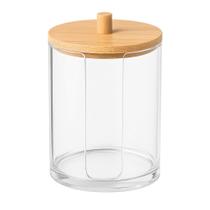 Porta Algodão De Plástico E Bambu Organizador Multiuso 9cm