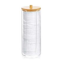 Porta Algodão De Plástico E Bambu Organizador Versátil 18cm Porta Algodão De Plástico E Bambu Organizador Versátil 18cm