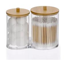 Porta Algodão e Cotonetes Organizador Duplo com Tampa Bambu