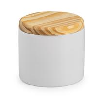 Porta algodão porcelana com tampa de madeira pote de louça