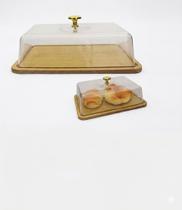 Porta Alimentos com Tampa Transparente e Base de Bambu Ideal para Pães, Frios e Café da Manhã Sofisticado Porta Alimentos com Tampa Transparente e Base de Bambu Ideal para Pães, Frios e Café da Manhã Sofisticado