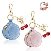 Porta-anéis de joias, chaveiro Playexen Velvet, pacote com 2 (rosa+azul)