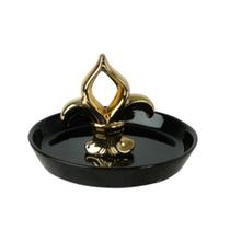 Porta-Anel em Cerâmica Flor de Lis Preto e Dourado 10,5X13,5cm - D'Rossi
