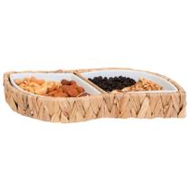 Porta Aperitivos 2 Divisorias Fibra Natural Petisqueira Frios Molheiras 31cm Mundiart