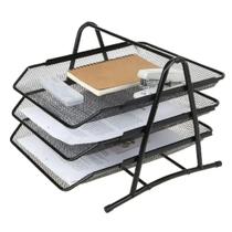 Porta Arquivo Bandeja Deslizante 3 Prateleiras Preto Para Loja Escritório Escola Caixa Organizadora