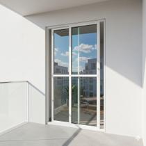 Porta Balcão 2 Folhas Vidro Alumínio Branco Linha 25 Com Fechadura Brecorimo