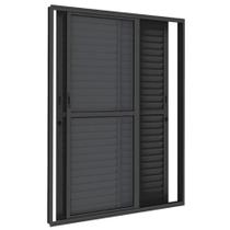 Porta Balcão 3 Folhas 210x180 Alumínio Preto Linha 25