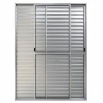 Porta Balcão 3 Folhas Móveis Aluminio Brilhante C/ Trinco 2,10X1,20