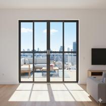 Porta Balcão 4 Folhas Vidro 210x200 Alumínio Preto Linha 25 Com Fechadura