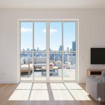 Porta Balcão 4 Folhas Vidro Alumínio Branco Linha 25 Com Fechadura Brecorimo