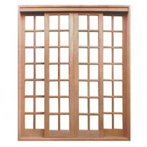 Porta Balcão de Correr de Madeira Cedro Arana Quadriculada Reto Esquadrias Longo - 2.15 (A) X 1.30 (L)