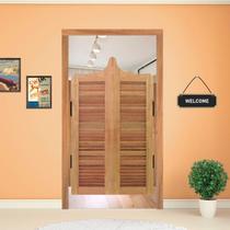 Porta Bang-Bang Veneziana c/ Batente e Dobradiça Vai e Vem Aço Cromado 120x130cm Madeira Maciça Cedro Arana