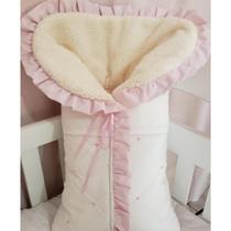 Porta Bebê Percal 200 Fios Tipo Lã De Carneiro Palha e Rosa Porta Bebê Percal 200 Fios Tipo Lã De Carneiro Palha e Rosa